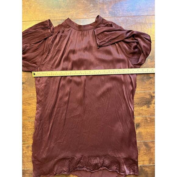 Little Moon Women Maroon Mini Satin Long Sleeve Viscose Dress Size Small Large - Picture 8 of 9
